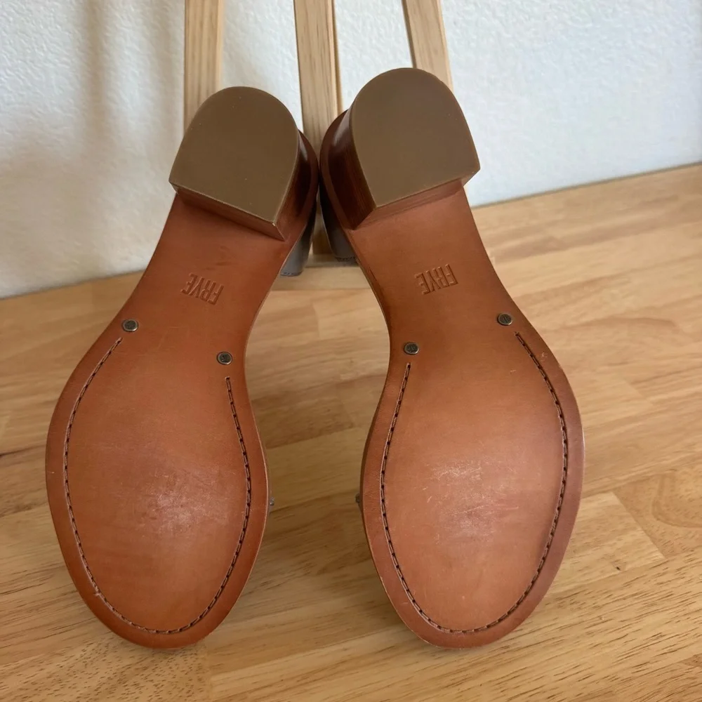 Frye Brielle Back Zip Block Heel Leather Block Gray Women's Sandals Size 6